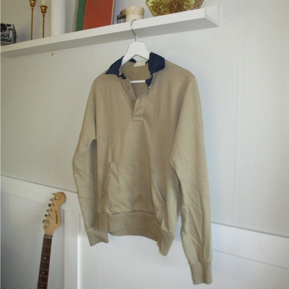Men's Beige Sweater with Navy Collar - Picture 2 of 3